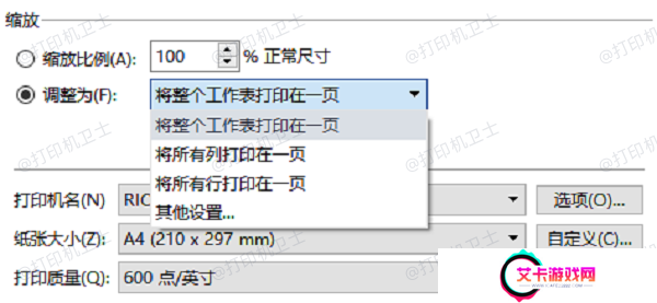 在打印设置中调整尺寸